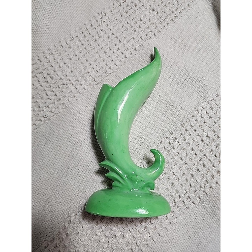Vintage Green Ceramic Cornucopia Vase Mid Century Horn of Plenty Bud Vase 7 in